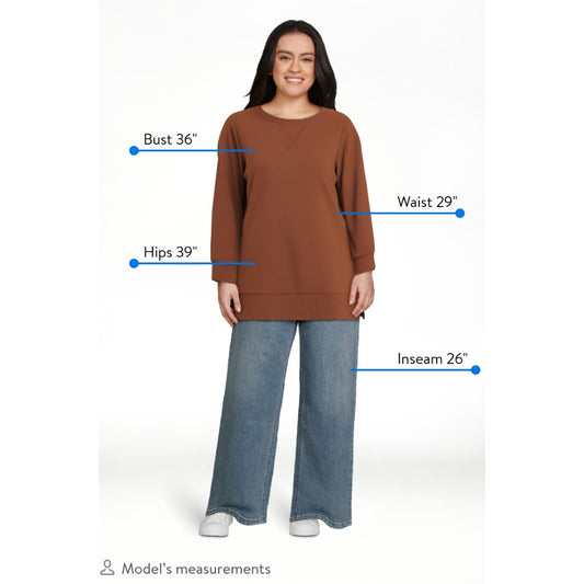 MOSHU Crewneck Sweatshirts for Women Caramel Color Side Split Size Large