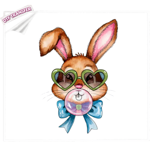 DTF Cool Easter Bunny DTF Transfer – Green Heart Sunglasses & Bubblegum