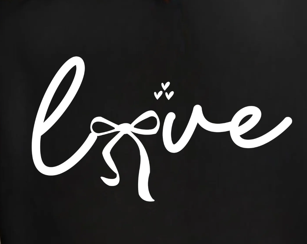 White 'love' text with decorative elements on a black background