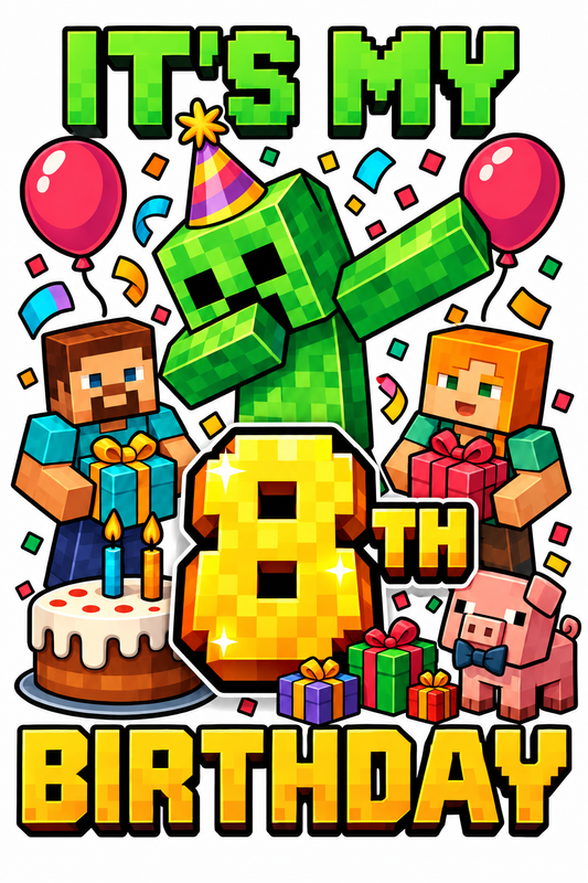 Custom Birthday Apparel Minecraft It's My Birthday Tshirt Size Youth 8