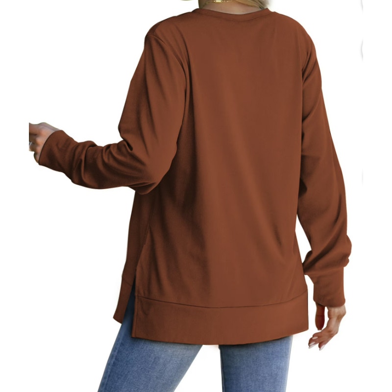 MOSHU Crewneck Sweatshirts for Women Caramel Color Side Split Size Large