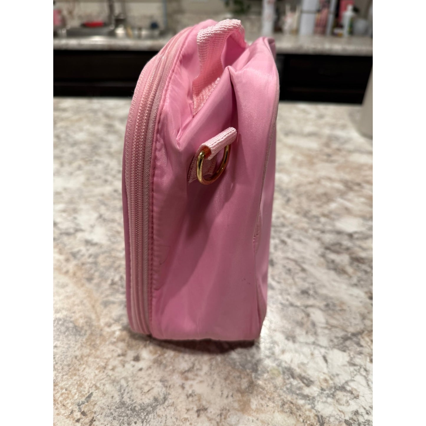 Insulated Lunch Bag Nylon Preppy Lunch Box Large Insulated Lunch Bag Reusable Lunch Tote Bag with Smiley Preppy LunchBag for Girls School Travel Picnic (Pink)