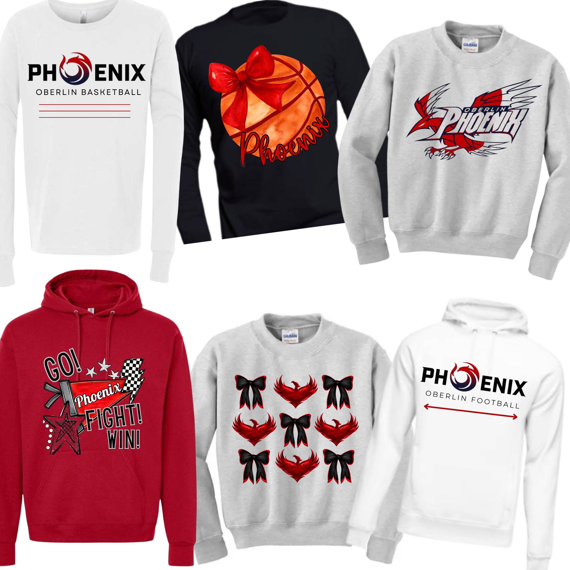 Collection of Phoenix-themed apparel including sweatshirts and hoodies with various designs.